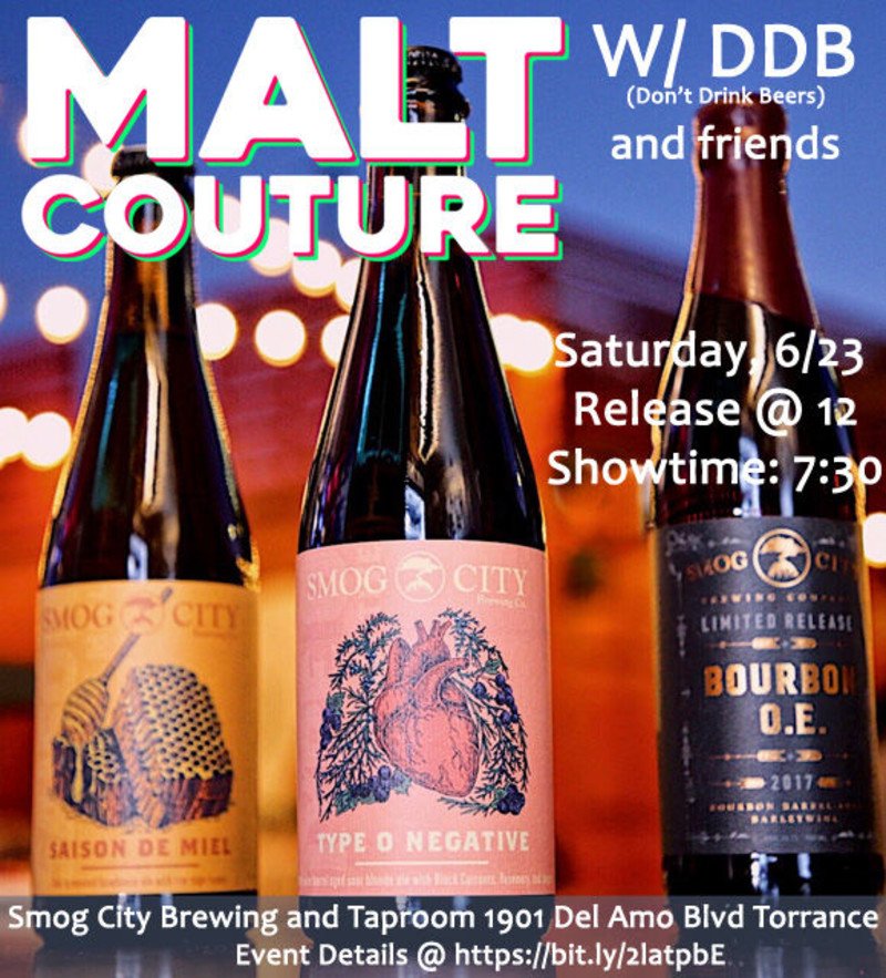 LABeerWeek's tweet photo. An EPIC day at @SmogCityBeer today! 3 amazing bottles released from 12pm-10pm but at 7:30, you can be one of the first people to catch the new Malt Couture Podcast from @dontdrinkbeer! Details: https://t.co/nShYN1uPFw #LABW10 https://t.co/RInSVbHlAv