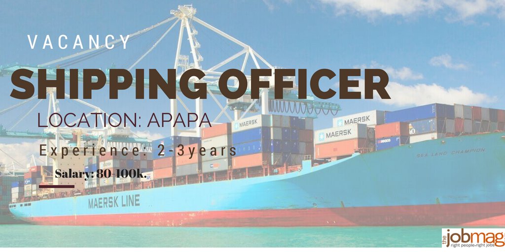thejobmag's tweet photo. #JmJobs #NaijaJobs
Shipping Officer opportunity in a Logistics and supply chain service providing firm based in Apapa.
Use link to apply https://t.co/lE4HTWzdDQ
#retweet
@JobVacanciesNig @jobsearchapp @TrafficChiefNG @Gidi_Traffic https://t.co/K9pX6w6arq