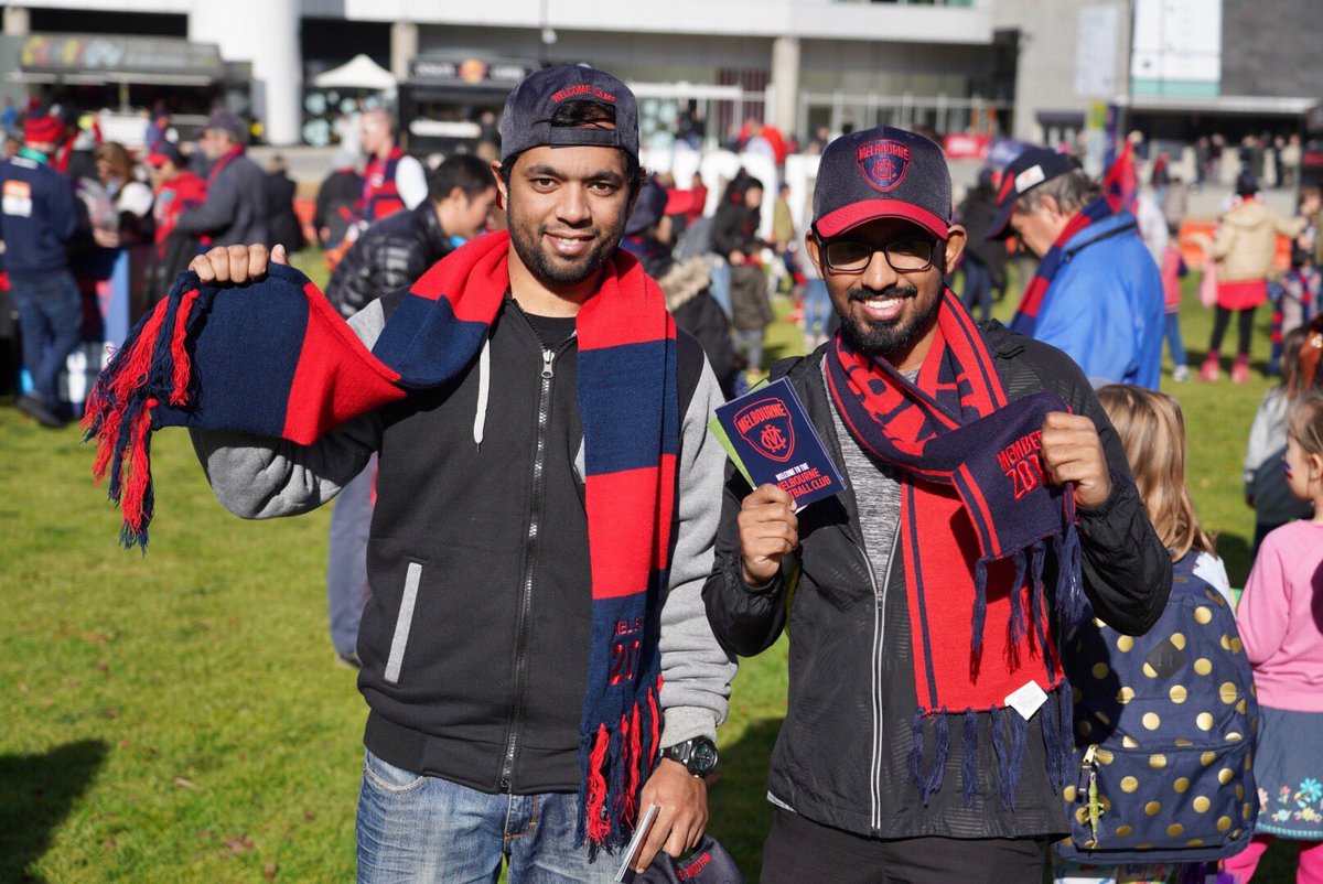 melbournefc's tweet photo. Welcoming new fans to the red + blue. 🙌
#TheWelcomeGame #RaiseHell #AFLDeesSaints https://t.co/CPNqWdPzUt
