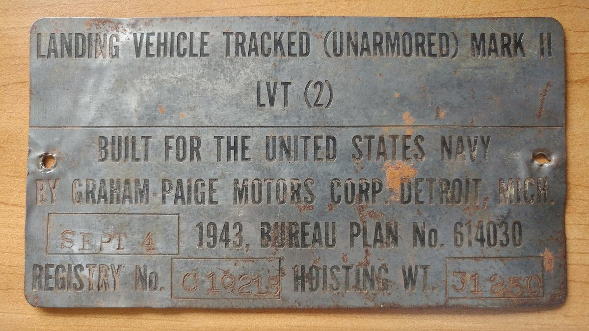 Another piece of history added to my collection. 
LVT2 data plate.
#history #LVT #WWII #AmTrac #YATYAS #amphibiousassault