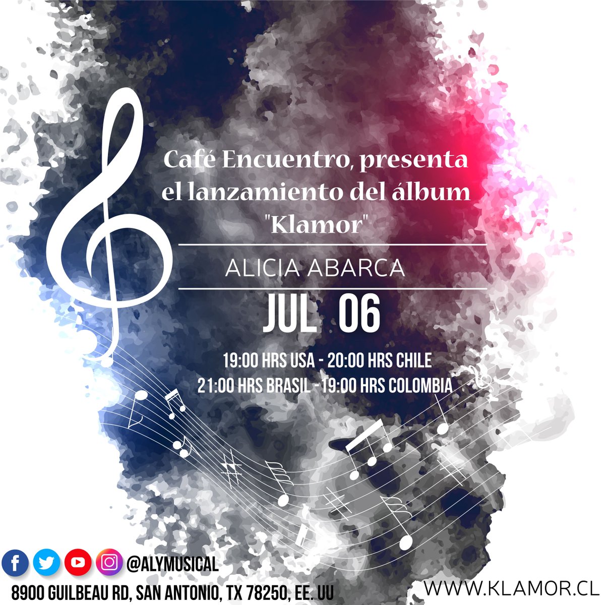 AlyMusical's tweet photo. El día 6 de Julio de 2018 se concreta el lanzamiento de mi álbum #Klamor los invito a estar conectados en las redes sociales para que lo puedan conocer. 😀 #AliciaAbarca https://t.co/oj5D9qWOPf
