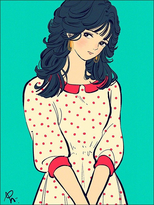 1girl solo jewelry earrings black hair long hair aqua background  illustration images