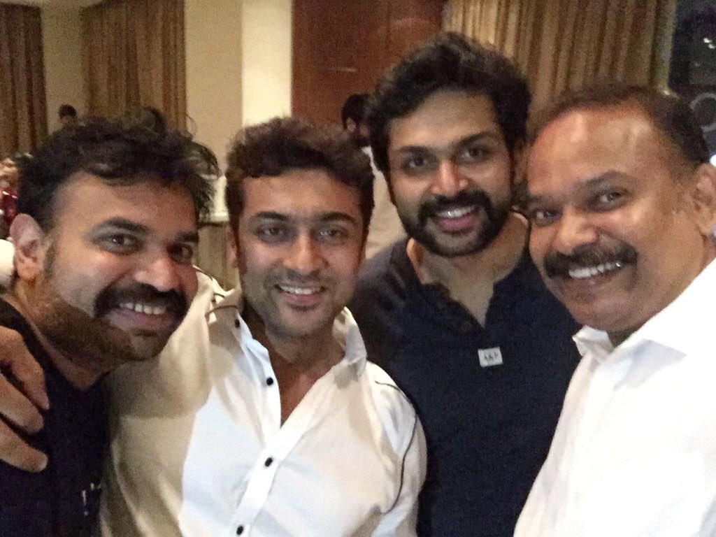 onlynikil's tweet photo. #Nikkilcinema #News23 #nikkillaunchpad 
The four Happening brothers during #Party @Premgiamaren @Suriya_offl @Karthi_Offl @vp_offl #Veralevel https://t.co/smCE39KesE