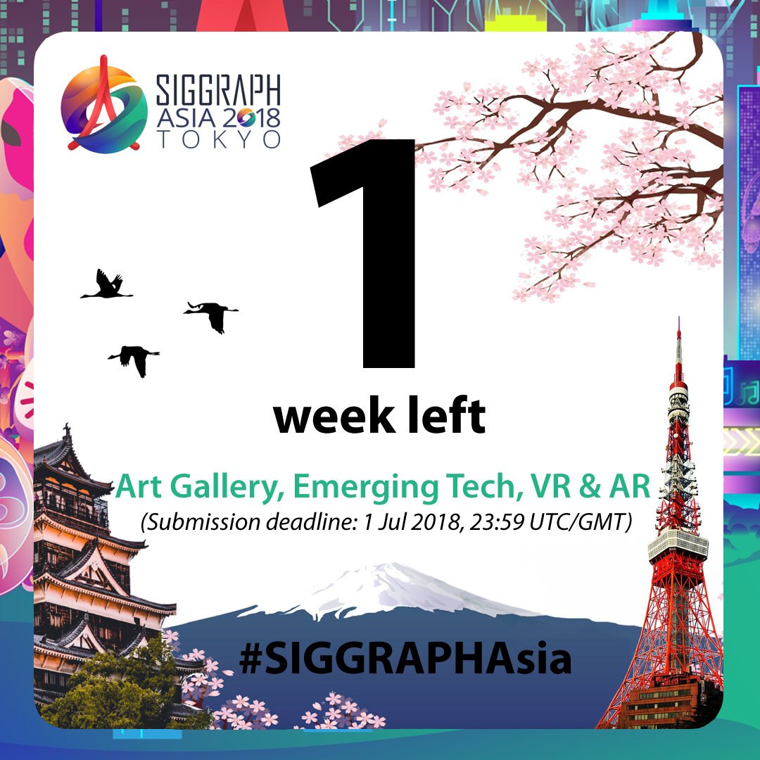SIGGRAPHAsia's tweet photo. Calling all innovators! Applications for #SIGGRAPHAsia 2018โs Art Gallery, Emerging Technologies and VR/AR programs close in just 1 week! Submit your best works today! https://t.co/5rMnVALREc #SAetech #SAartgallery #SAVRAR #Tokyo #Japan #Art #EmergingTechnologies #AR #VR https://t.co/J9arxxPaVe