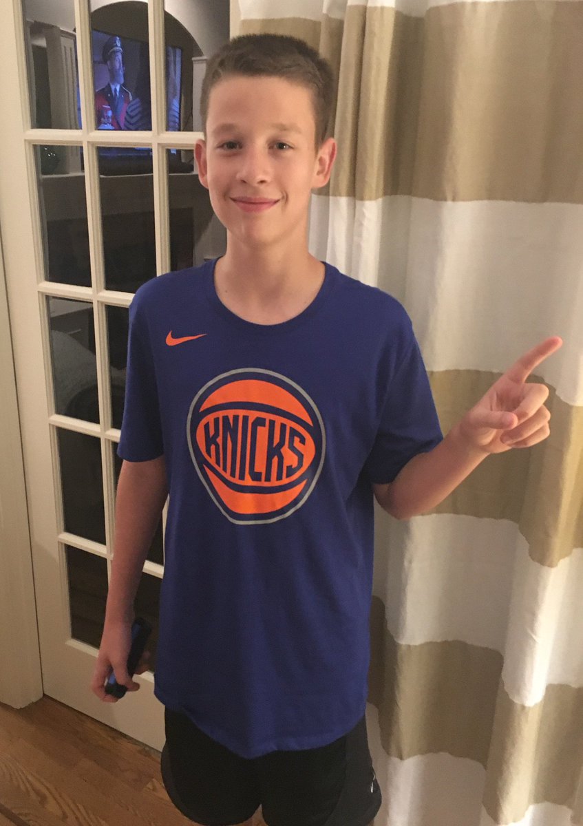 bigbluegoose's tweet photo. Beans insisted on getting a Knicks jersey today in lieu of @KevKnox being drafted. We weren’t booing! #GoCats #GoKnicks #GoKnox https://t.co/JABnF9k9vU