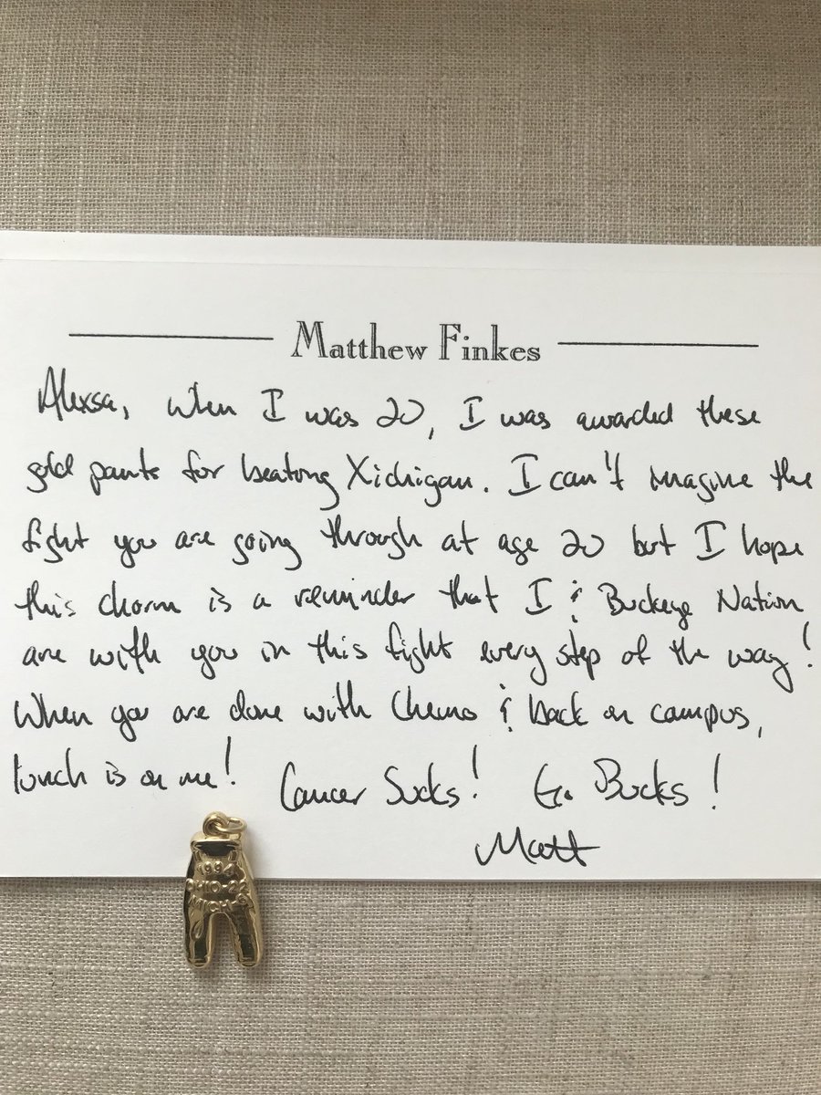 SandiDietrich's tweet photo. In awe that a complete stranger would give my Buckeye daughter who has cancer such a gift. Speechless... @MattFinkes @OhioStAthletics @OhioStateFB #AlexsaStrong #buckeyesforcancer #BuckeyeNation #GoBucksBeatCancer #GoBucks https://t.co/Wjav8H0uzj