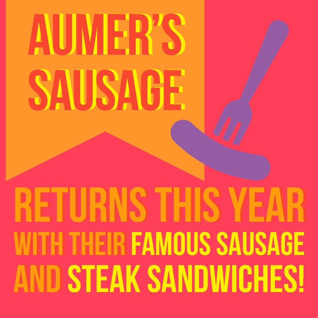 ClayDistFair's tweet photo. 📢 Back by popular demand! Aumer’s Sausage returns with their famous sausage and steak sandwiches! Come and get it! Yum! https://t.co/QPsy5AY3m1
