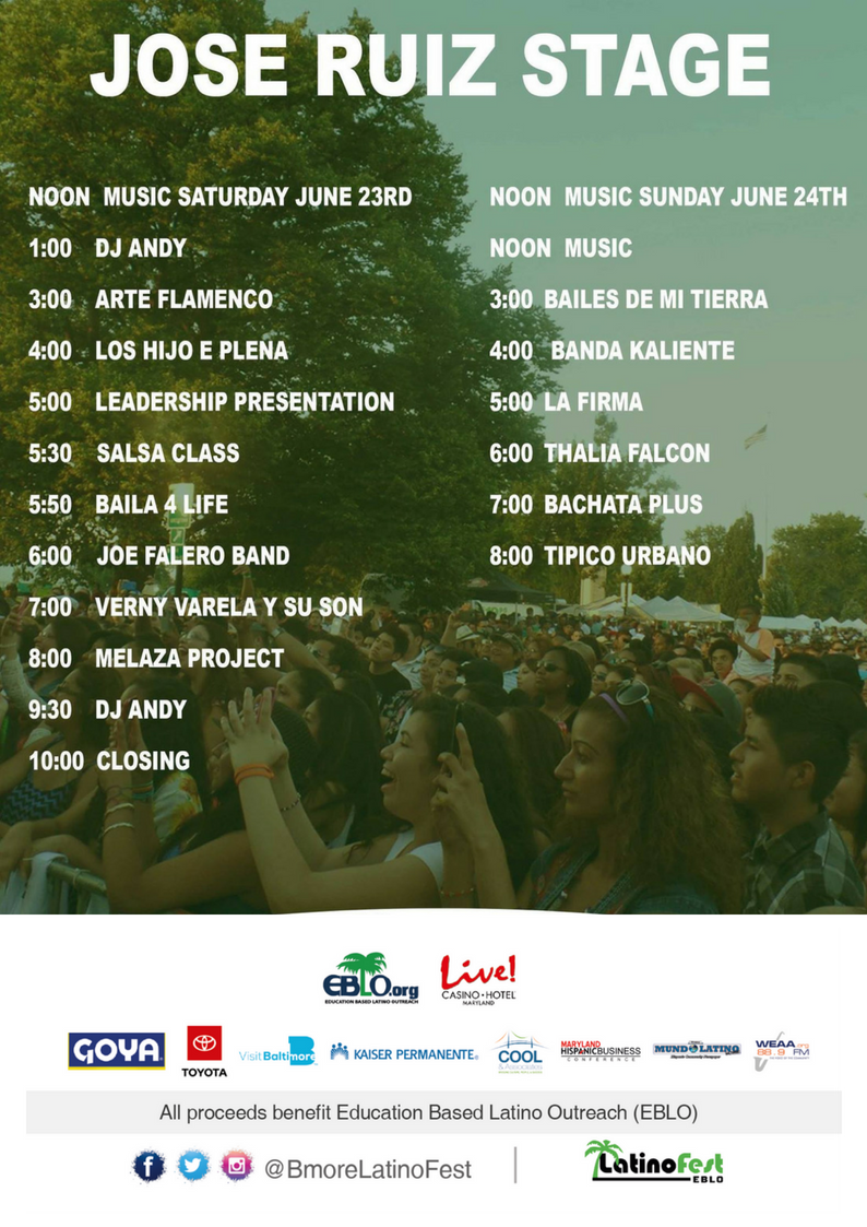 EBLO's Annual LatinoFest!!! JOSE RUIZ STAGE 🎶🎹🎷🎤🥁 
🎫 Buy your tickets now! ➡️ goo.gl/WqL7ip | Children under 12 Free! June 23-24 2018 | 🏞️ Patterson Park, #Baltimore, MD All proceeds benefit <a href="/EBLOBmore/">EBLOBmore</a> #BmoreLatinoFest #Maryland #familyfriendly #LatinoFestival