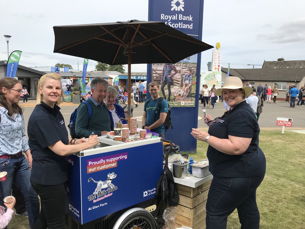It’s to be a lovely sunny day at The #Royalhighlandshow tomorrow everyone! Come and get some delicious #themilkbarn #icecream #royalbankofscotland #scottishtablet flavours 🎊🎉🎊