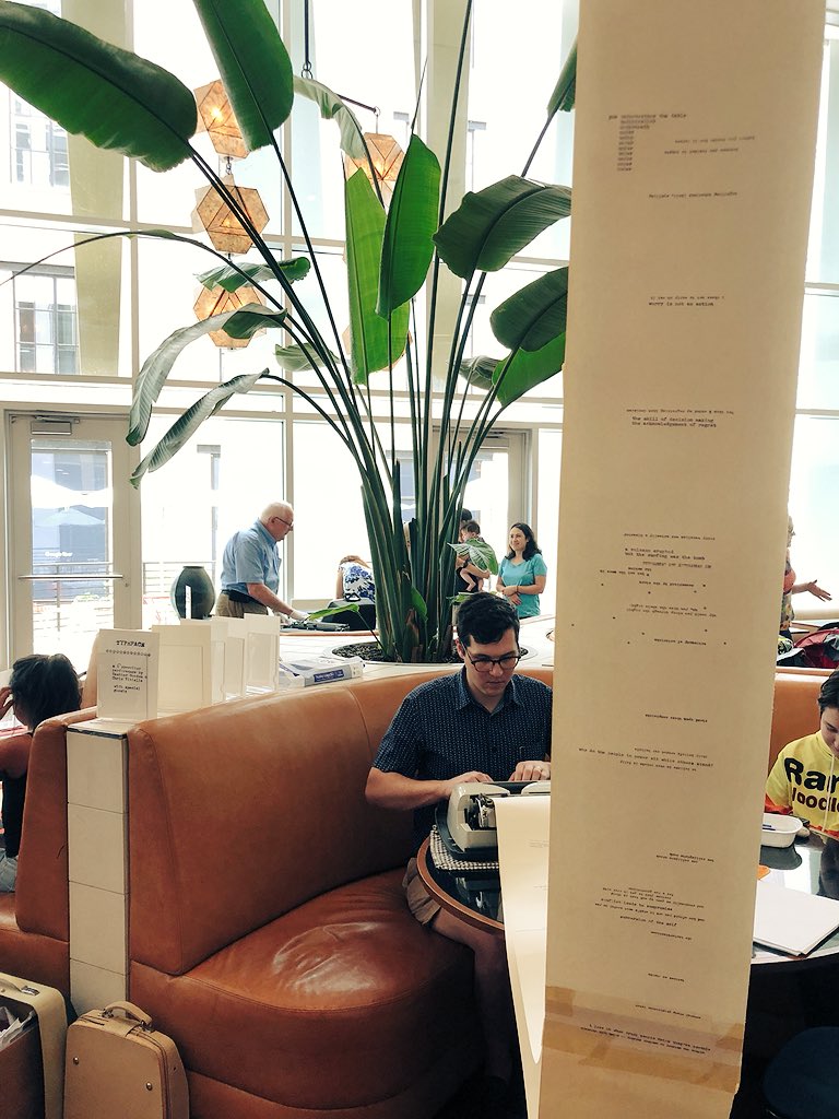 chowleen's tweet photo. Would the collective noun be a clique of typewriters? Anyhow it was a joyous afternoon of clicking away with @chrisvitiello and the #typocalypse crew amidst the midcentury splendor of @TheDurhamHotel. https://t.co/q6NYRREtDZ