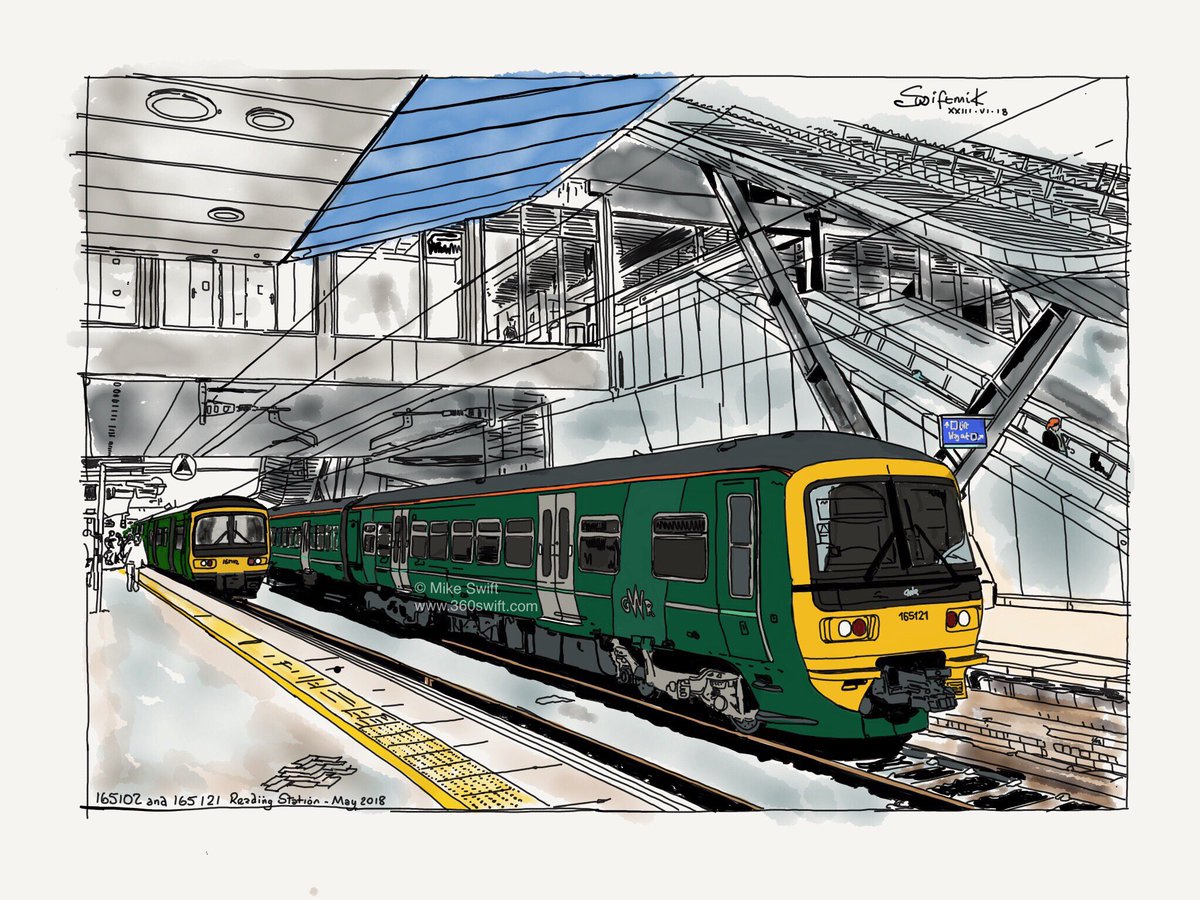 swiftmik's tweet image. .@GWRHelp @rdgchronicle @RailwayMagazine #Class165 - 165102 and 121 #turbo at #Reading Station both sporting the #GWR Green livery in May this year. Limited Edition A3 inkjet print from my own photo. Check 360swift.com/v/photos/briti… to see the rest