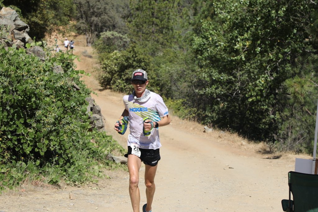 iRunFar's tweet photo. Jim Walmsley leads everyone to the American River Crossing at mile 78 in 11:06, 26 minutes under course record pace. Looks strong. Totally with it mentally. Wow. #WS100 https://t.co/CTTPQYS79x