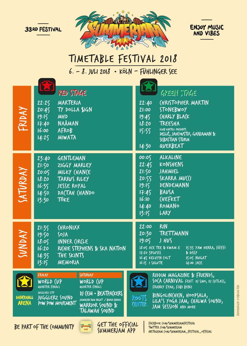 Summerjam TimeTable 2018
