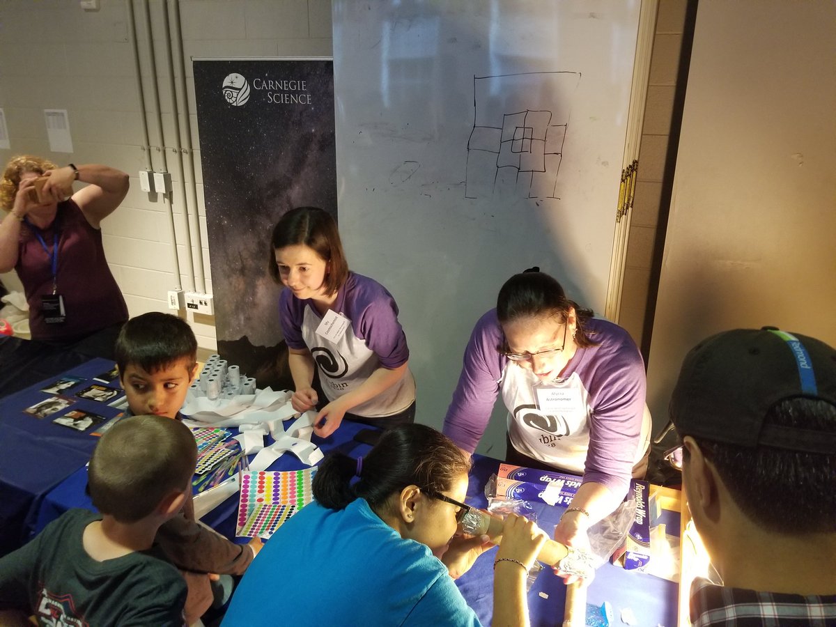 carnegiescience's tweet photo. We are having the best Saturday night participating in Astronomy on the Mall (relocated to School Without Walls due to weather). Pocket Solar Systems show how far apart the planets are and handheld spectrographs show how astronomers study light from distant stars. https://t.co/bbfIf5YJqC