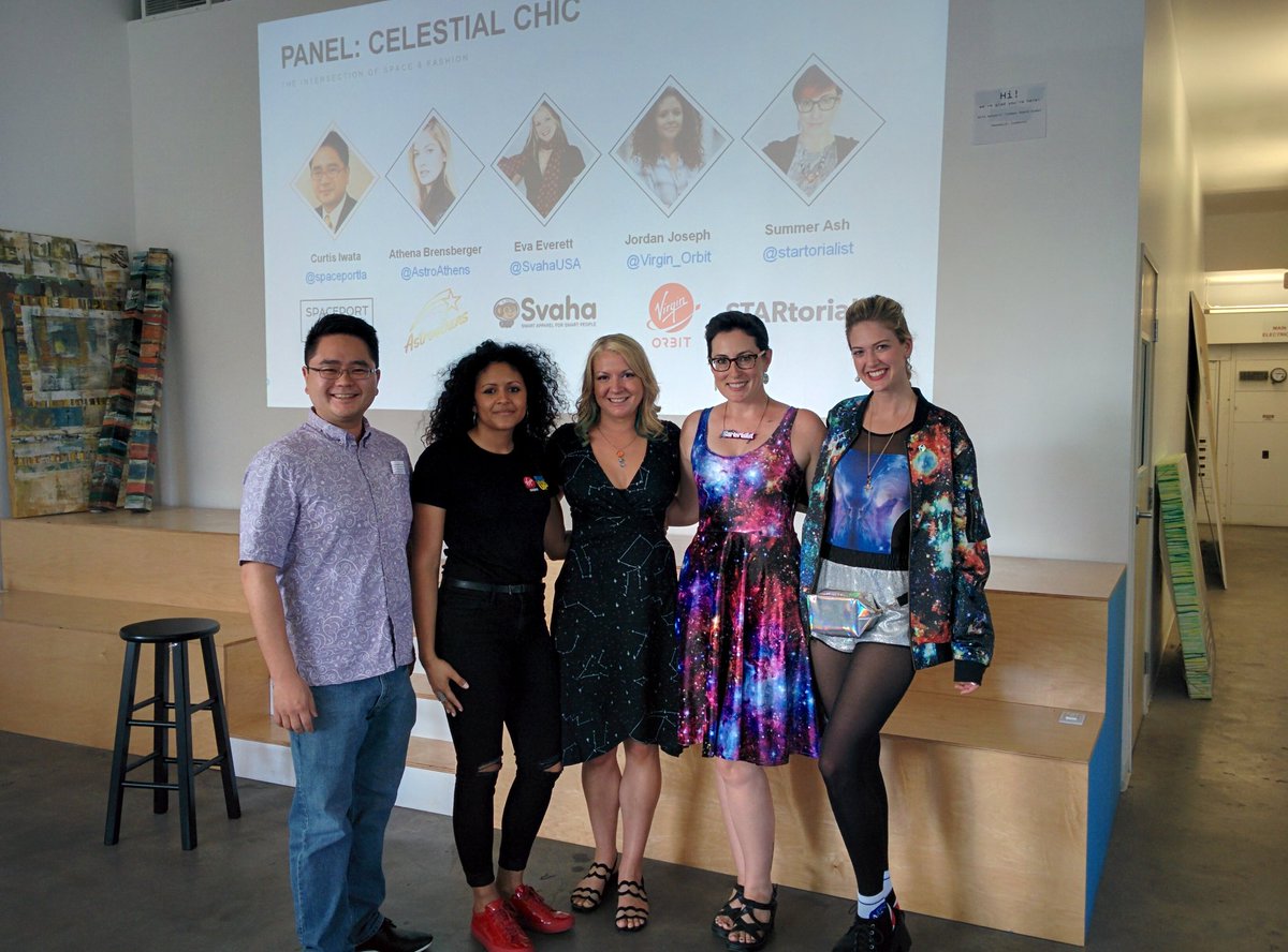 etphonegemini's tweet photo. Really enjoyed @spaceportla #CelestialChic event! Awesome discussions on #Space + #Fashion. Thank you, @spacecurtis, Jordan from @Virgin_Orbit, @AstroAthens, @SvahaUSA & @startorialist!!! โคโคโค https://t.co/S6rNgdTlhB