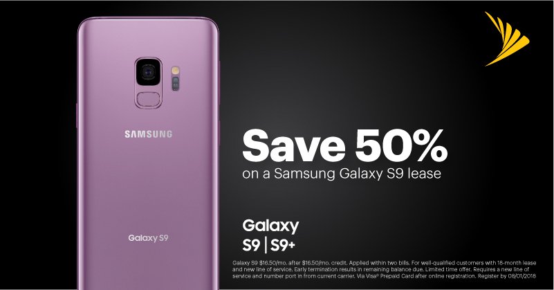 Come into your local Sprint Store for great deals this weekend! Save 50% on the Samsung Galaxy S9 with Sprint Flex lease and also receive a $50 Visa Prepaid Card when you switch. This weekend only!