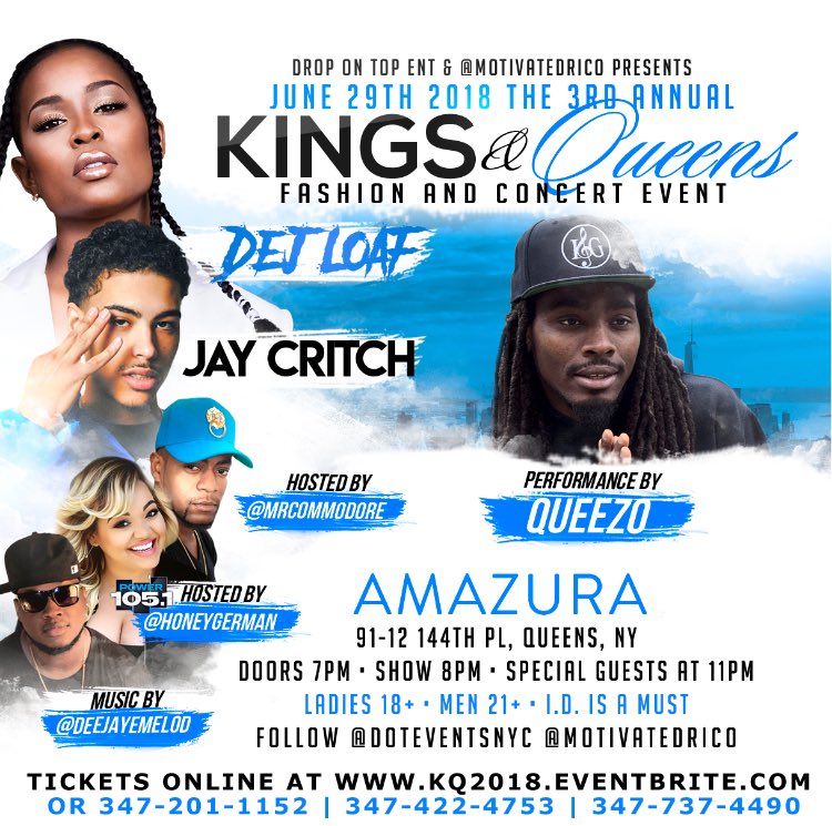 QueeZo862's tweet photo. WATUP NEW YORK!! NEXT FRIDAY JUNE29 - DEJ LOAF, JAY CRITCH AND MYSELF ARE LIVE FROM AMAZURA NIGHT CLUB, COME RAISE YOUR VIBE LEVELS WITH US!! 🗽🌉 https://t.co/gjDPLTLcYY