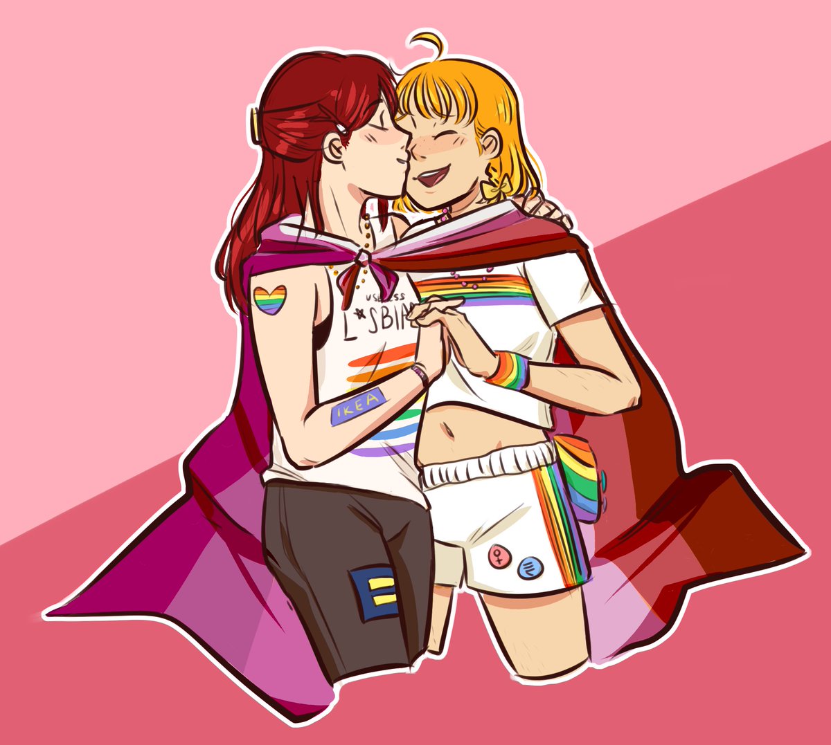 Lesbian Pride Swirly Planet And Space Sticker By Jujubeco