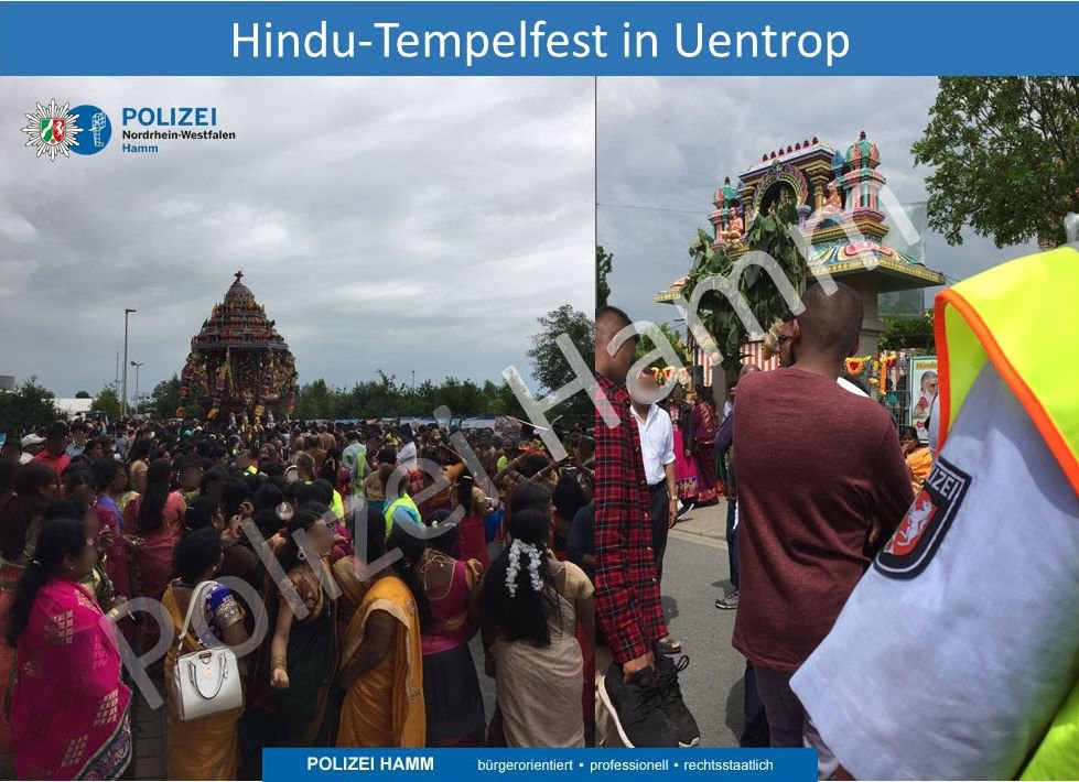 polizei_nrw_ham's tweet photo. Heute findet in #Hamm #Uentrop das große #Hindu #Tempelfest statt. In Zusammenhang mit der Veranstaltung kann es zu Verkehrsstörungen und sonstigen Beeinträchtigungen kommen. Hierüber informieren wir Sie hier bei Twitter. https://t.co/ubIlpbuUkD