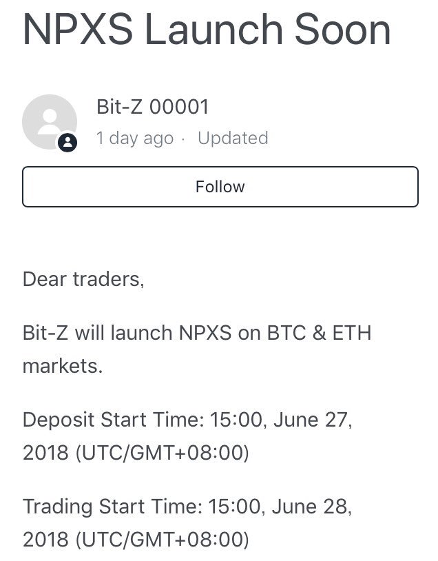 SWIMMYCOIN's tweet photo. ■ $NPXS 新規取引所上場予定🚀
Binanceに続いて
Bitzに上場
優良通貨なので今後に期待！ https://t.co/QvAipNm0iH