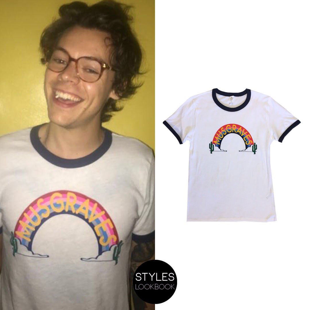 Harry Styles Lookbook on X: Harry was pictured wearing a #KaceyMusgraves  rainbow ringer tee. The shirt is not for sale at this time, but a tank top  in a similar style is