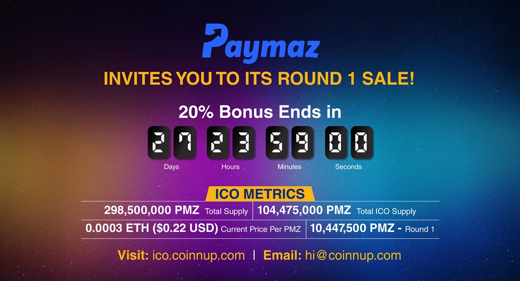 coinnup's tweet photo. Invest in the World’s Most Innovative &amp; Secured #Blockchain Powered #FintechPlatform | Paymaz Offers 20% BONUS in #ROUND_ONE_SALE| CAP 10,447,500 PMZ | Our #WhitePaper https://t.co/fJbXSwoM80 | @coinnup https://t.co/cgAuMZ9XeR