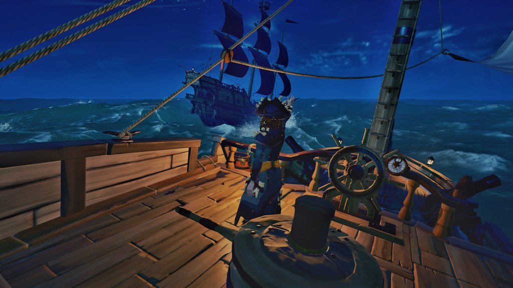 tententacles's tweet photo. Great session in @SeaOfThieves tonight. Managed to meet up with a crew of miscreants and do the large #SkeletonThrones again on my alt. Then the #Megalodon attacked us while we were heading to the last throne. All hands survived. #SeaOfThieves #BeMorePirate https://t.co/3ZcOJlwKyT