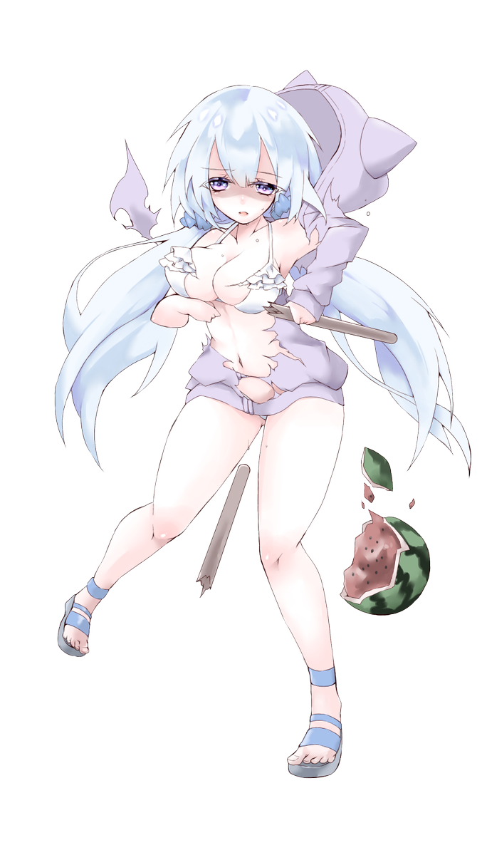 もね 創作 せっかくなので攻撃絵も描いて完成させた 某ソシャゲ風に立ち絵 攻撃絵 被弾絵 で 水着の女の子は普段は水着姿をパーカーで隠していてもらえると私が大変嬉しい っていう絵