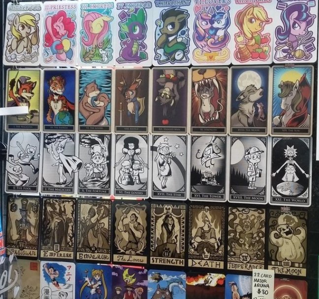 Some of my different tarot card designs at my booth at <a href="/ReGenerationWho/">(Re)Generation Who</a> this year in Baltimore.