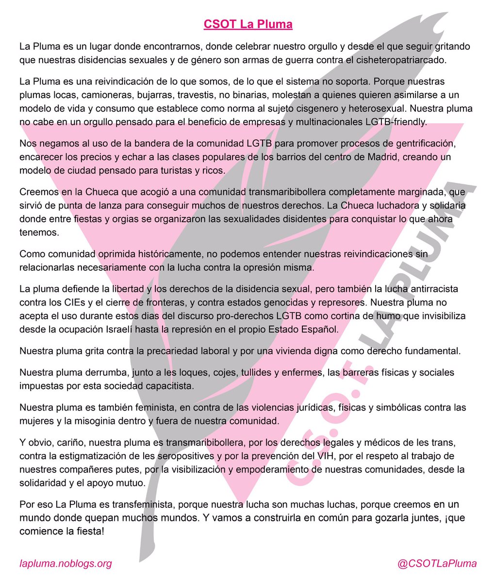OrgCriticoMad's tweet photo. Un nuevo centro social en el corazón de Chueca, ¡bienvenides @CSOTLaPluma! https://t.co/AmzOETAkZJ