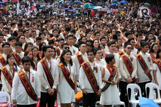 Graduating students of the University of the Philippines hold a protest ...