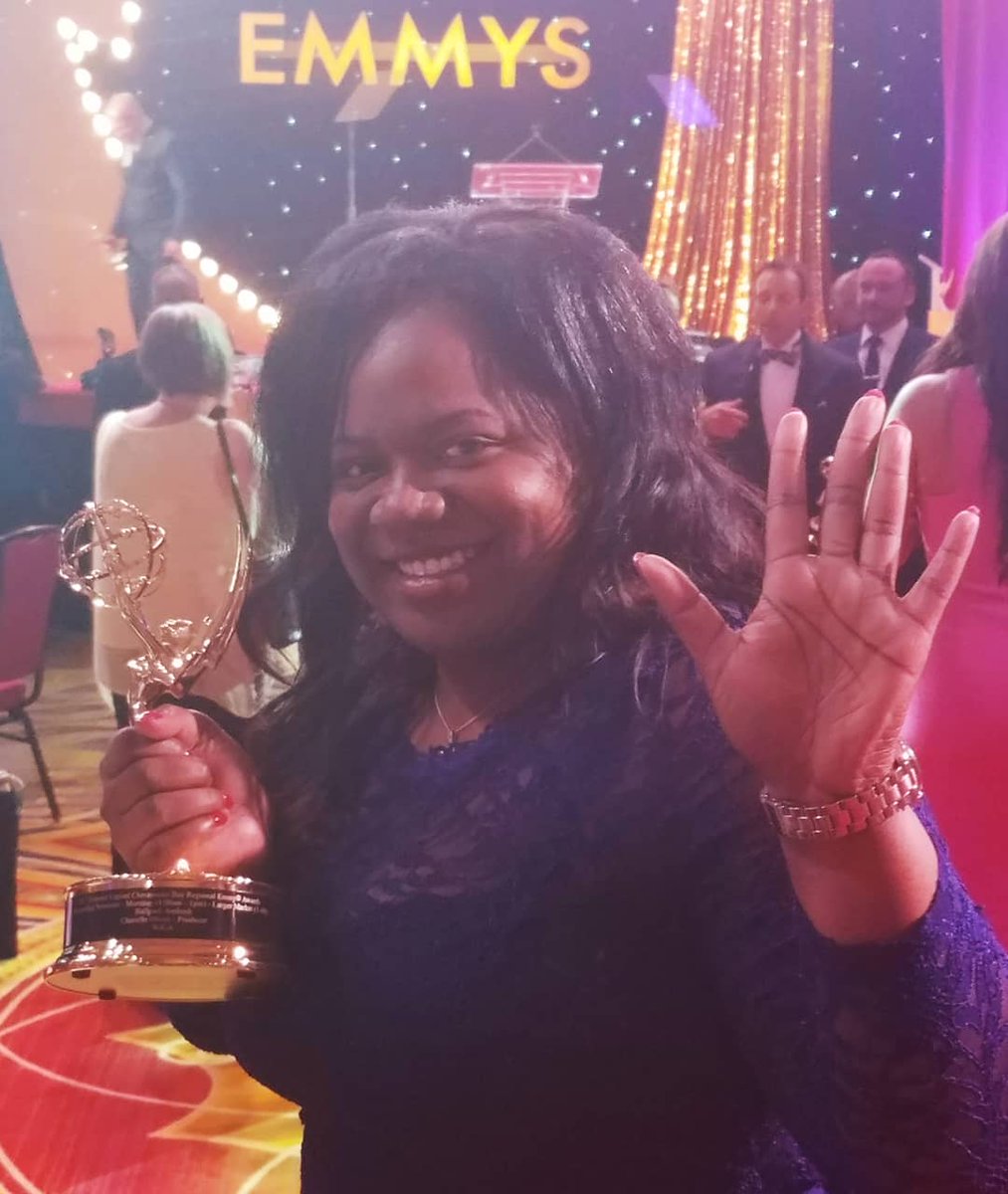 Chanelle_Otv's tweet photo. A #blessing that I won my fifth #Emmy last night. I'm happy to share the experience with great #GMW coworkers, as well as, my mom who had fun attending the #60th #CapitalEmmys &amp; the afterparty with me. #FiveForFive #5for5 #GimmeFive #GiveMeFive #5 #Capital #Emmys #NATSA https://t.co/El0KuR3ei3