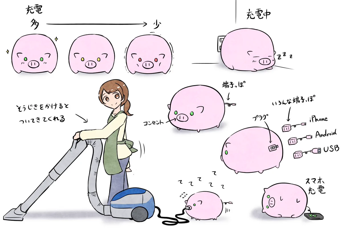 これぞ自家発電ってやつか⁉コンセントプラグ付きのブタが可愛すぎる‼