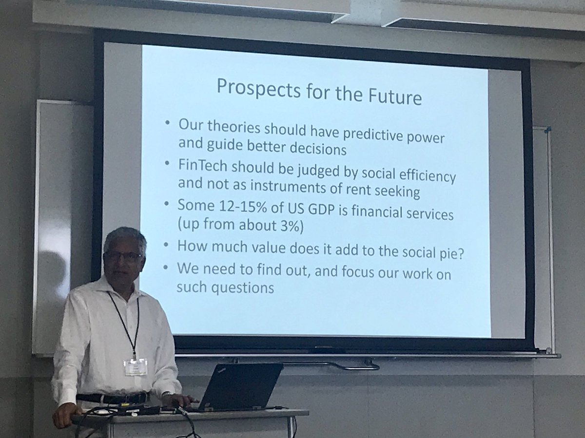 karenpylai's tweet photo. Should academic research in Fintech focus on banks and companies and implications for rent-seeking behaviour? Or social value and consumer impact? (Shyam Sunder, Yale School of Management) #SASE2018 https://t.co/73xF6zcB4z