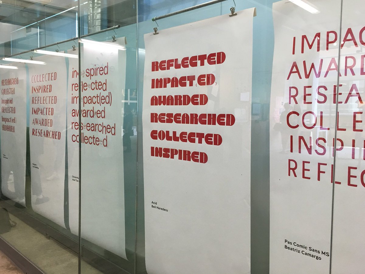 ThinkingType's tweet photo. Strong showing of type design @csmgraphics BAGD show including font from https://t.co/c5BY2gSm1x that responds to physical locations of designers : works best when they’re together, just like them. https://t.co/zelZtqh7md