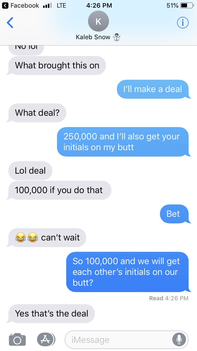 fowler_indian12's tweet photo. So as you can tell some of my friends are worse than others at making deals. 300,000 retweets and these four friends have to get my initials tattooed on their butt https://t.co/kBrnN2iNkp