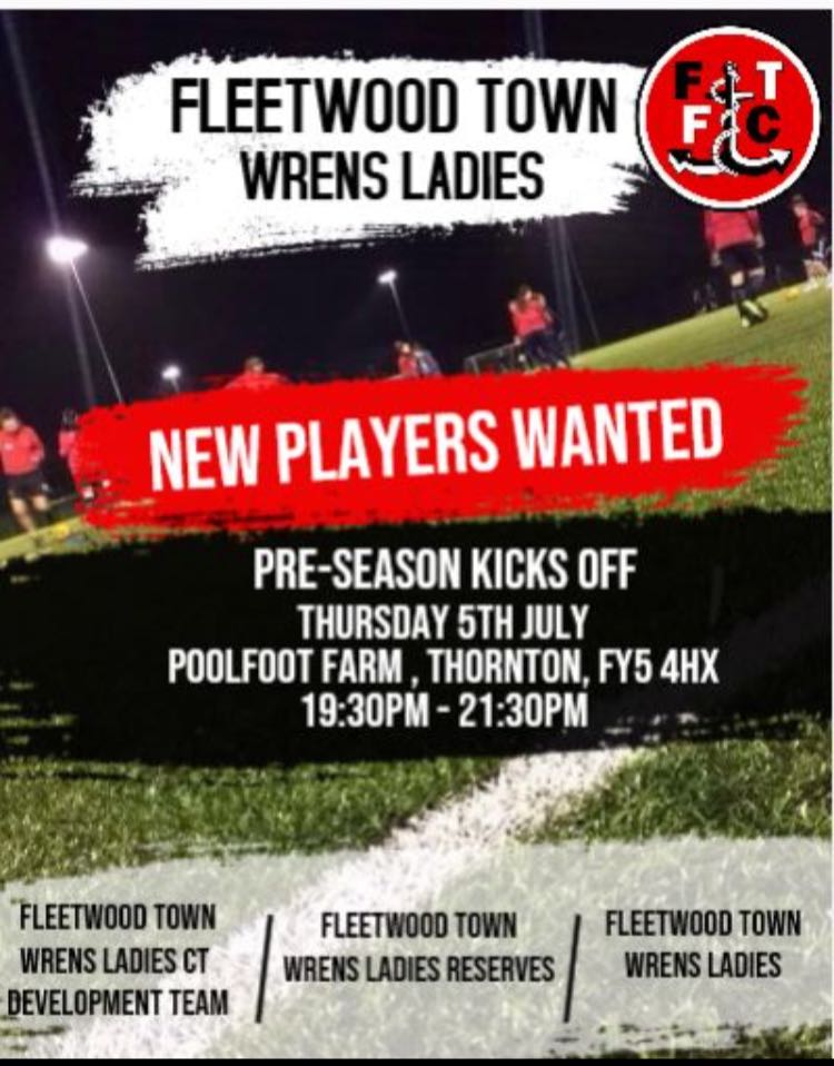 FTFCdevelopment's tweet image. All three Fleetwood Town Wrens Ladies Teams are recruiting for the up and coming Season.
ALL PLAYERS WELCOME ⚽
#thisgirlcan #FleetwoodTownWDT #FTFC #WomensFootball