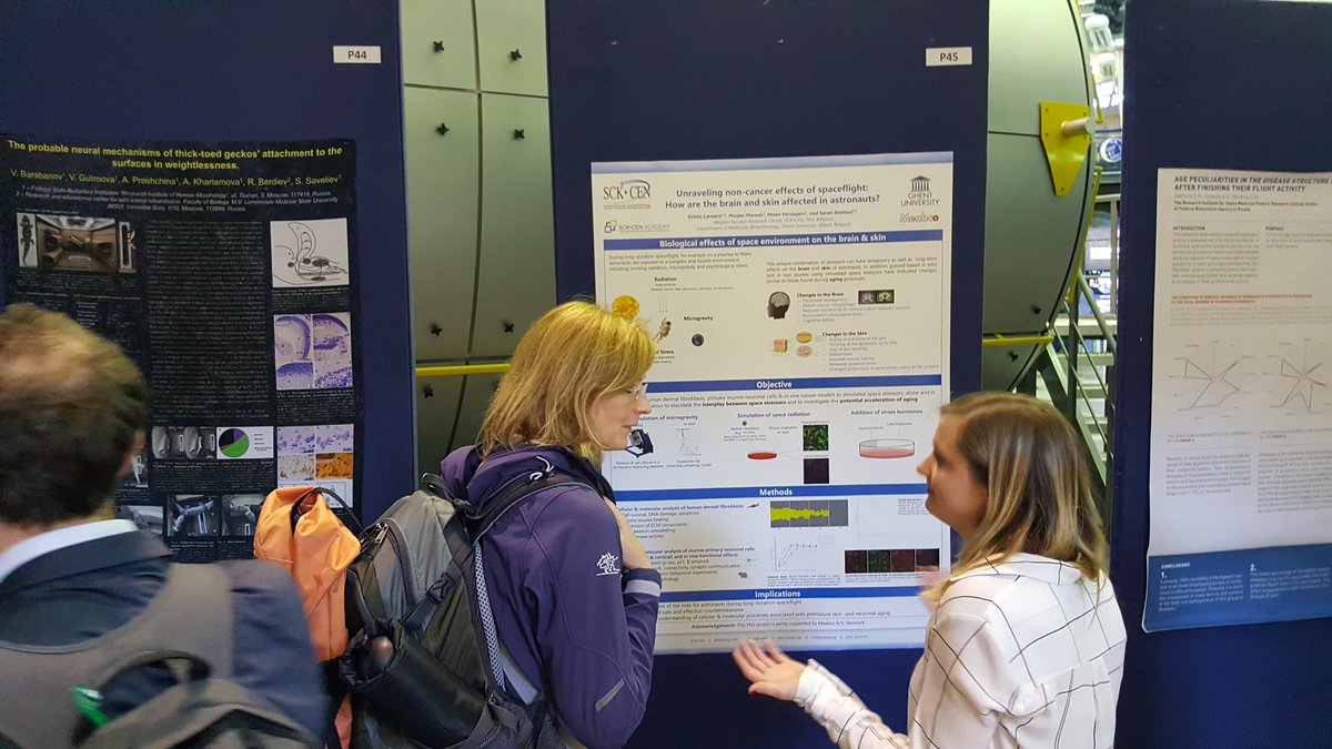 SarahBaatout's tweet photo. Unravelling #noncancer effects of #spaceflights: how are the #brain & #skin affected in #astronauts ? presented by @gretalamers from #SCKCEN @esa #ISGP2018 #space. #ISS #radiation #spaceexploration #health #scicomm #WomenInSTEM #space #marsgeneration #Mars @SCKCEN @elonmusk https://t.co/lnr5m6o7rP