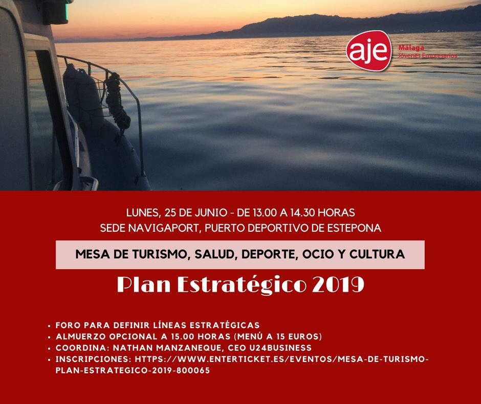 ajemalaga's tweet photo. Mañana mesa sectorial de #Turismo #Salud #Deporte #Ocio y #Cultura coordinada por @NathanManz
📌 Lunes, 25 de junio
🕐 13.00 horas
⚓ #Navigaport Torre de Control Puerto Deportivo Estepona
Inscripciones gratuitas 👇https://t.co/kJonzScQe4
#AJEMásCerca #FelizDomingo https://t.co/OskifsE0ub