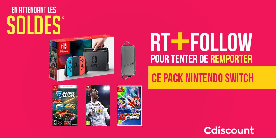 Cdiscount's tweet image. 🎁 #Concours 

👌 À gagner : #NintendoSwitch + Rocket League + FIFA 18 + Mario Tennis Aces  👉bit.ly/2MPw9rG

🔸 Pour tenter votre chance : 
RT + Follow @Cdiscount

☑️ TAS 28/06