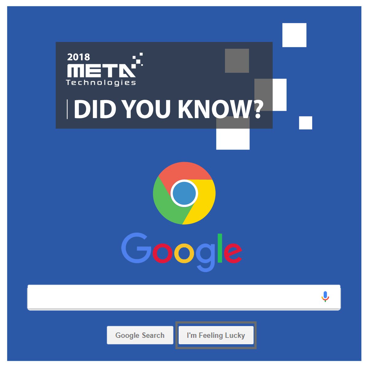 MetaUAE's tweet photo. Did you know that the 'I'm Feeling Lucky' button apparently cost the company $110 million every year, because it would bypass all ads to go to the top search immediately. #METAUAE #META #Social #technologyr #technology #tech #techy #innovation #future #futuretech #dubai #mydubai https://t.co/mXHpt57lPF