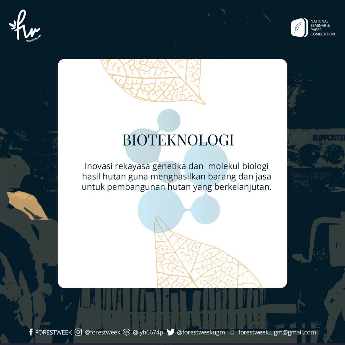 forestweekugm's tweet photo. [NATIONAL PAPER COMPETITION: SUB-THEME]

Halo mahasiswa Indonesia!

Ini dia perkenalan sub-tema dari National Paper Competition! Ayo segera daftarkan tim terbaikmu! Jangan lewatkan kesempatan ini, kami tunggu karya tulis terbaikmu!
#forestweek2018 https://t.co/4Waswddn3W