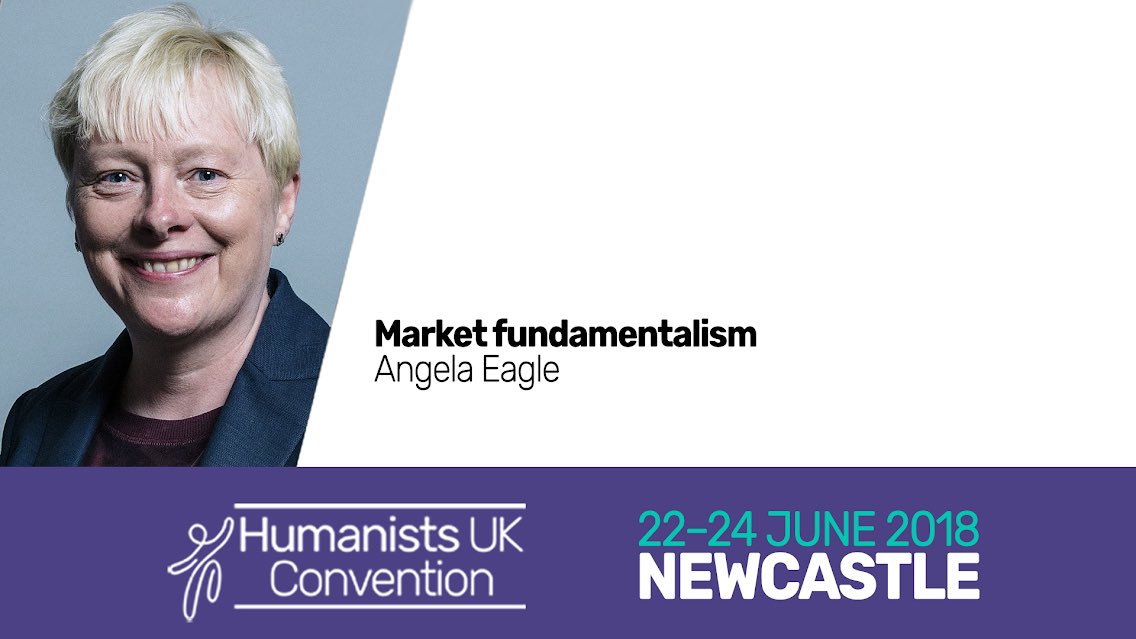 Humanists_UK's tweet photo. We’ve covered so many topics so far at #Humanists2018! Now Angela Eagle is posong the question of whether ‘market fundamentalism’ is a faith-based ideology. A fascinating topic, which the audience will be interrogating, challenging, and discussing with interest in the Q&amp;A. https://t.co/cM8KCZYXXk