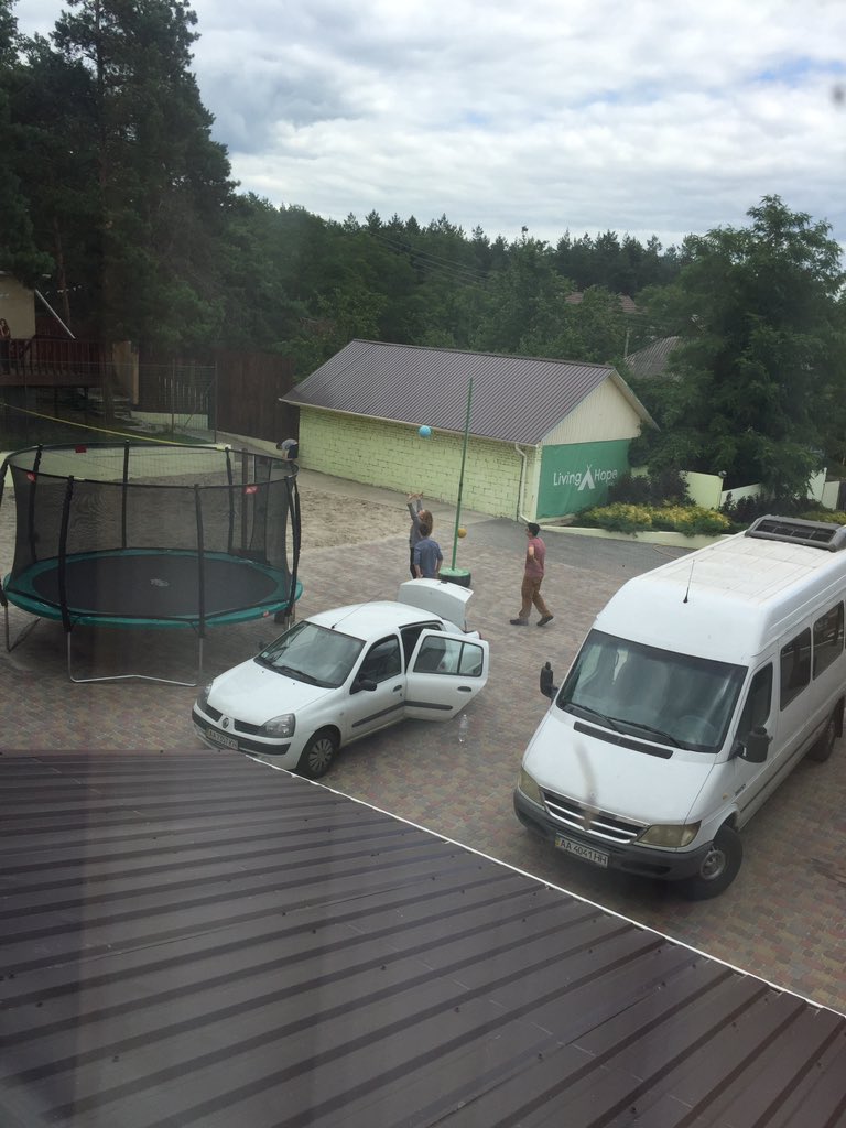 ToUkraine's tweet photo. We made it to camp! They are already playing volleyball. #doesiteverstop #creeksidetoukraine2018 https://t.co/Bl3RiTO19E