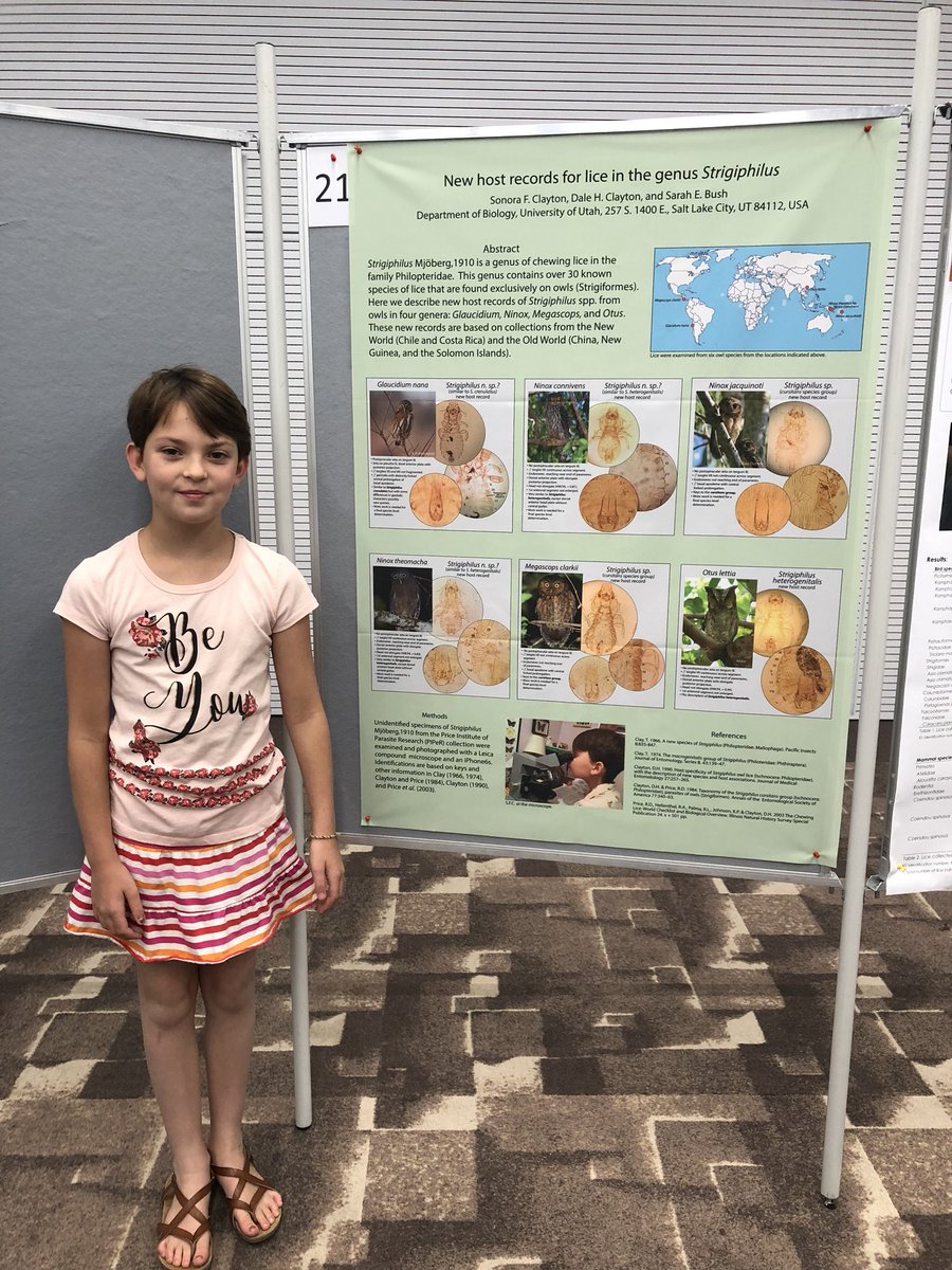 AliHalajian's tweet photo. Youngest presenter at the conference 
Young scientist: Sonora F Clayton 
#ICP6Brno 
@ClaytonBushLab #lice #birds #BirdsLice #owls #Brno https://t.co/gmVebCaCns