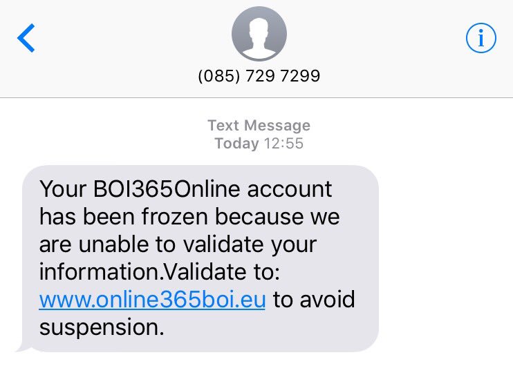 _ddoxer's tweet photo. Heads up: @bankofireland 365 Online phishing campaign at online365boi[.]eu currently happening. Propagating through text on a Sunday afternoon. Please don't fall for it. Cc: @talktoBOI @irisscert @malwrhunterteam https://t.co/finCqd1S3b
