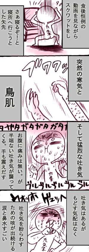 昨日死にかけた話

同じ肉を食べた両親は無事だったので、結果「お前が食いすぎたんじゃね?」で片付けられてしまった?
正露丸が良いか悪いかは別として良い子はちゃんと病院行ってね? 