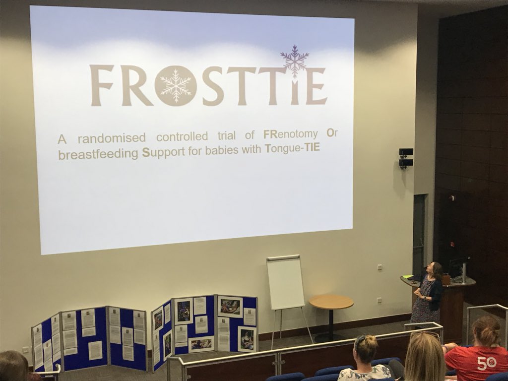 First session of the afternoon is Phyll Buchanan speaking on the #FROSTTIE Randomised Controlled Trial - frenotomy vs breastfeeding support for babies with tongue tie
 #BfFest18