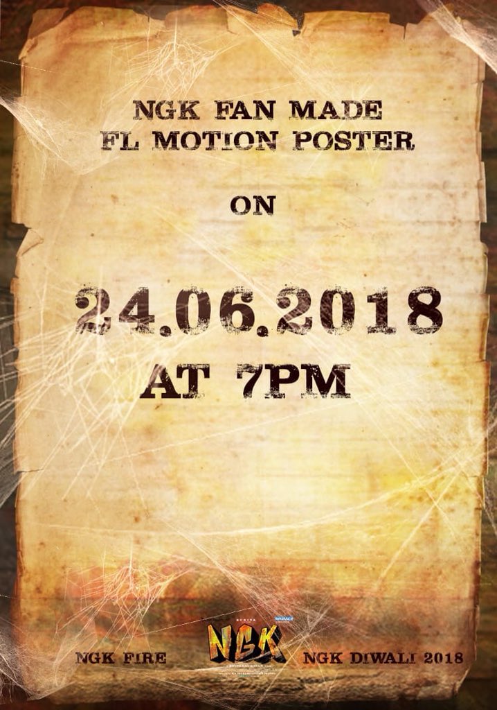 ManobalaV's tweet photo. #NGKFans Get Ready...! 

Special FanMade motion poster By @TeamSft  today at #7pm..!

#NGKFanMadeMotionPoster 
#NGKFire #NGKFromDiwali https://t.co/7upGxSFqup