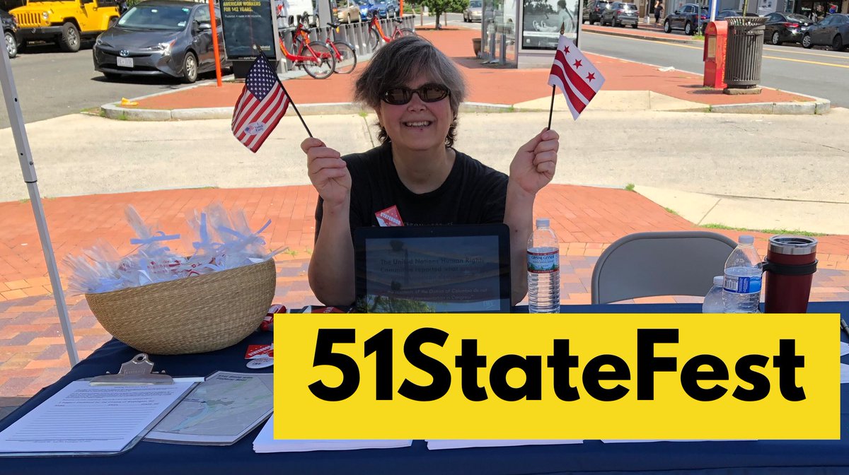 LWVDC's tweet photo. We’re at #51StateFest today. Stop by Lamont Park for live music, face paining, and refreshments- and learn about our work on statehood across the country. #DCStatehood #makingdemocracywork #thisislwvdc #defendingdemocracy https://t.co/lAPAK5RGTn